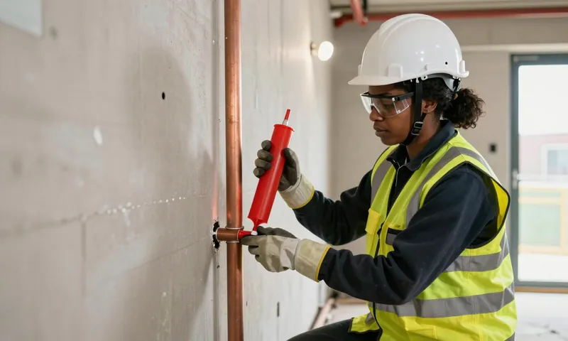 A fire protection operative sealing round pipes where they pass through a wall