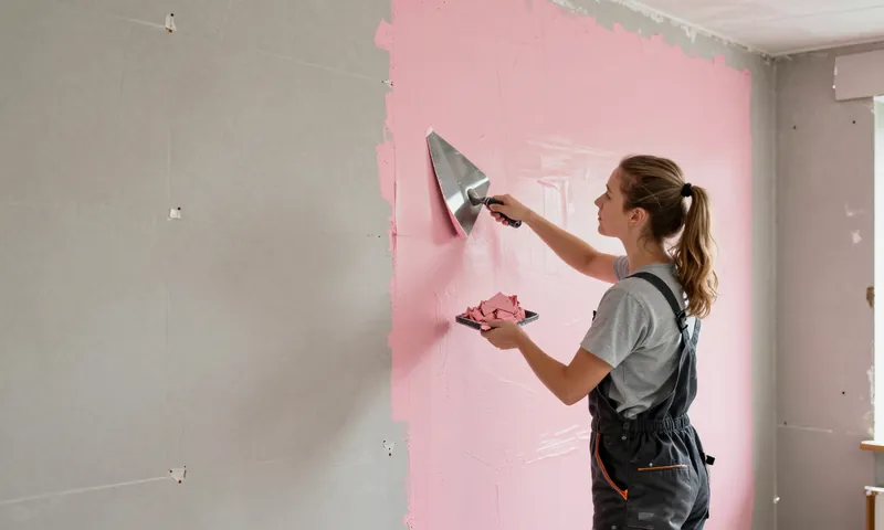 A plasterer skimming fresh plaster over plasterboard with a trowel and hawk