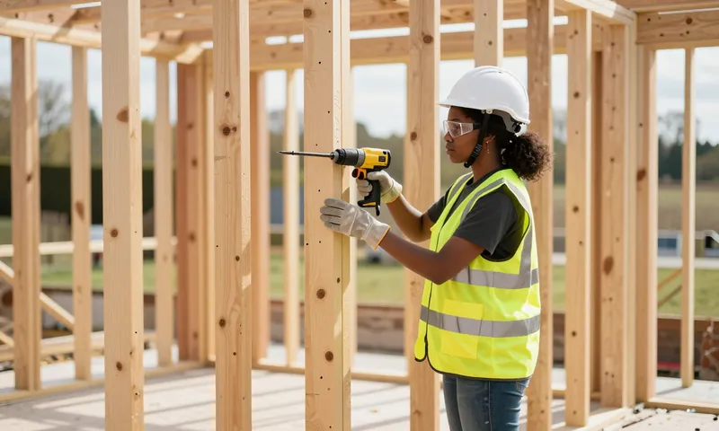 A site carpenter fixing timber studs into a stud wall