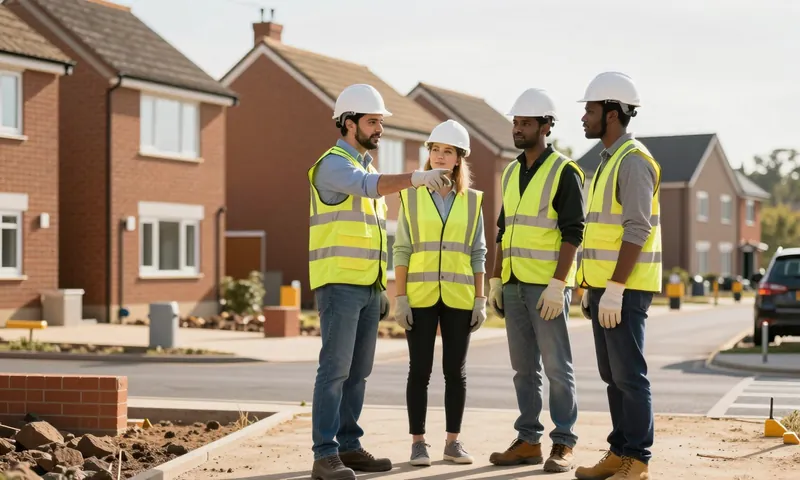 A site supervisor briefing two operatives on a housing site