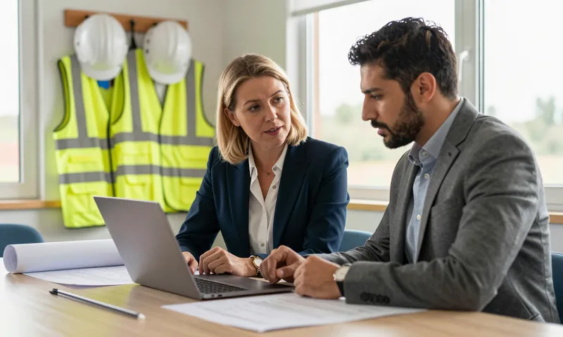 A contracts manager going through a programme with a client in a site cabin
