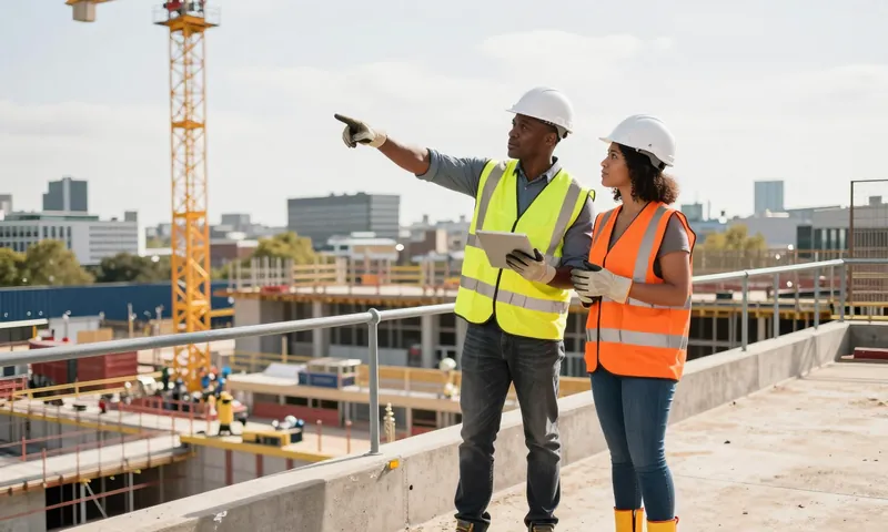 A site manager and a site engineer looking over the site from the top floor