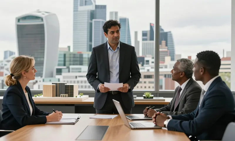 A construction director presenting to the board in a boardroom