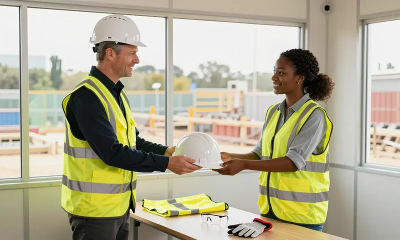 A new starter being given her hard hat at a site induction