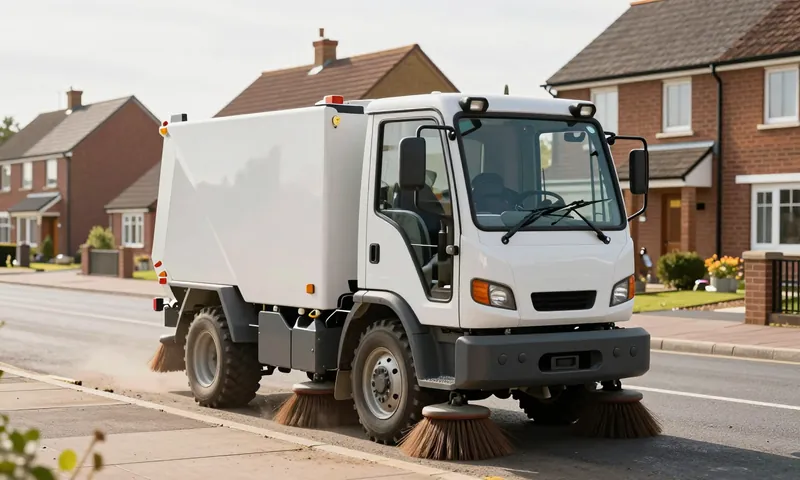 A compact road sweeper brushing grit from the kerb of a new estate road