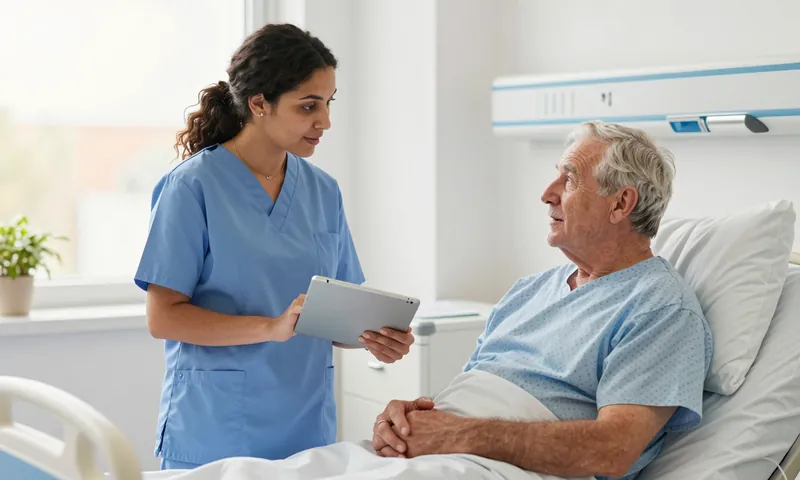 A nursing associate recording a patient's observations at his bedside