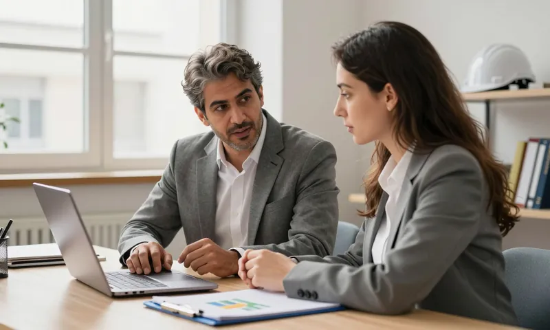 A health and safety consultant talking a company owner through her safety arrangements at her office table
