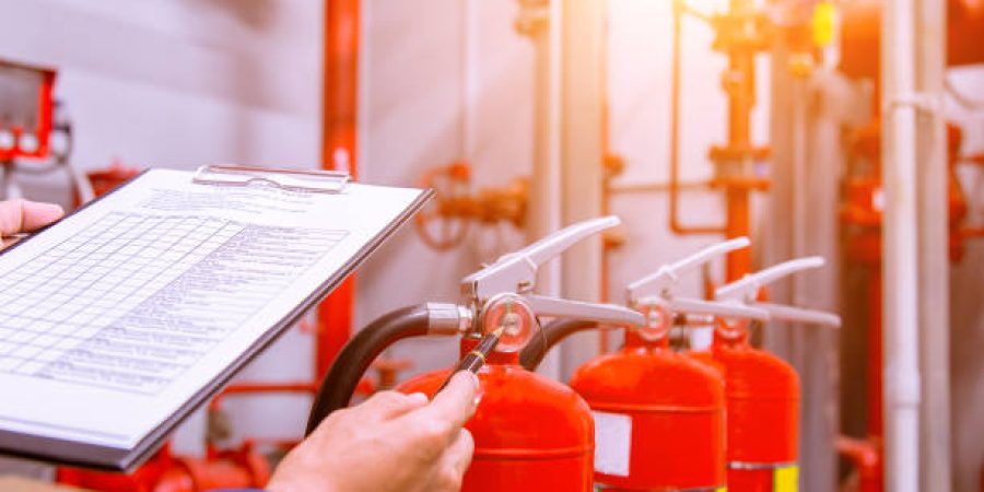 Level 2 NVQ Diploma in Associated Industrial Services Occupations – Passive Fire Protection Engineer checking Industrial fire control system,Fire Alarm controller, Fire notifier, Anti fire.System ready In the event of a fire.